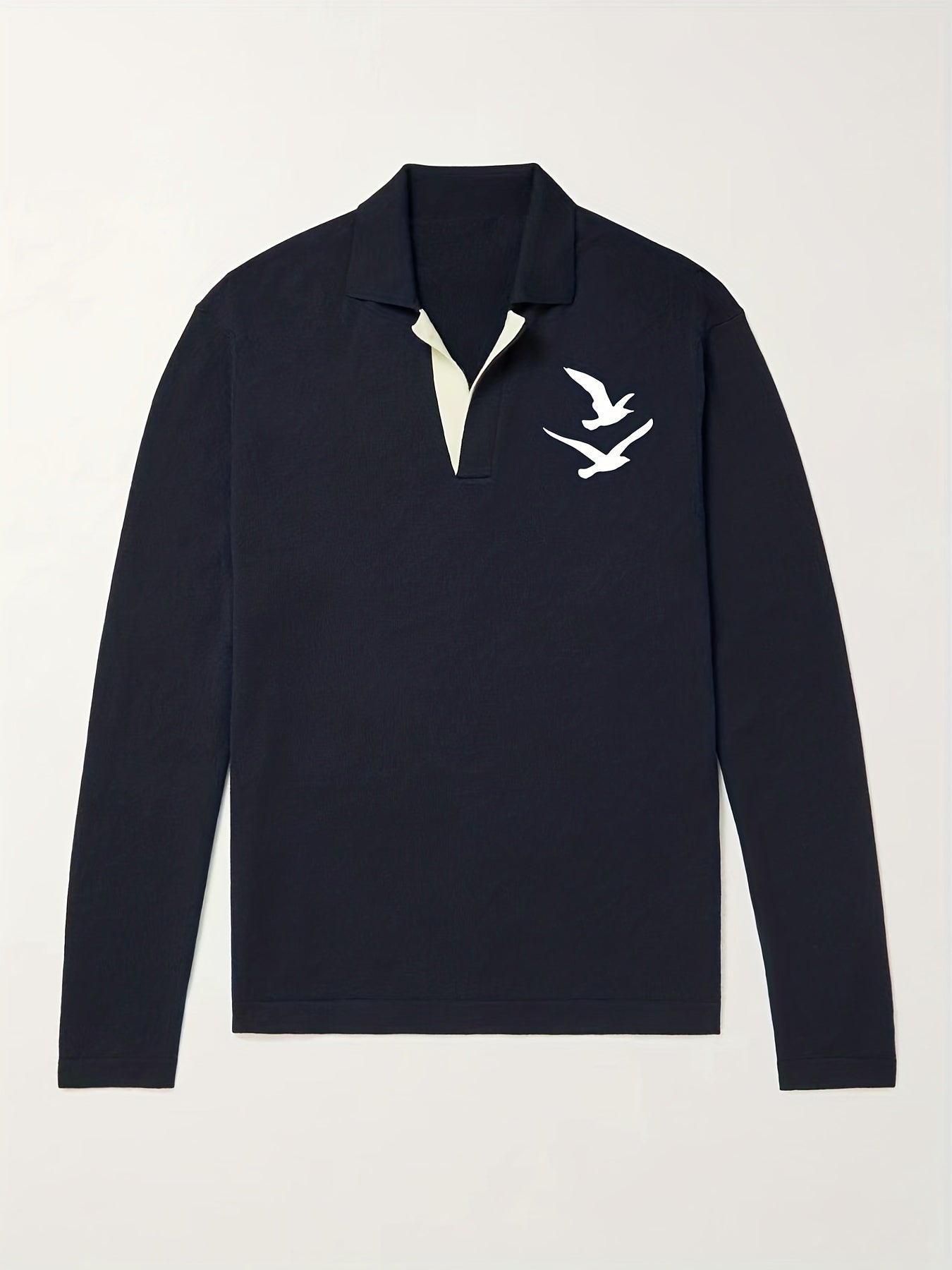Bird Pattern Knit Polo Shirt Men's Casual Lapel Sweater