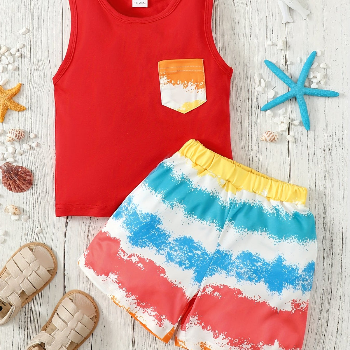 Boys Teen Casual Tank Top & Tie Dye Shorts Set for Summer