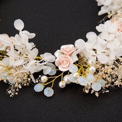Bridal Headband Wedding Hair Band with Faux Crystal Pearl Flower