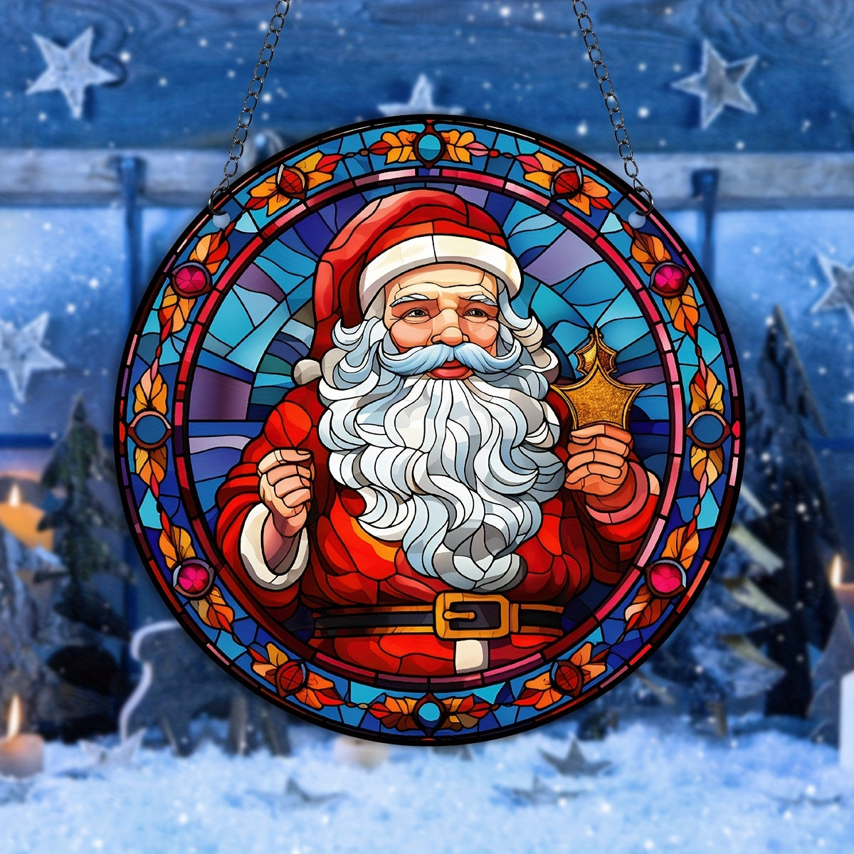 Santa Clause Suncatcher Stained Plastic Window Hanging Christmas Decor