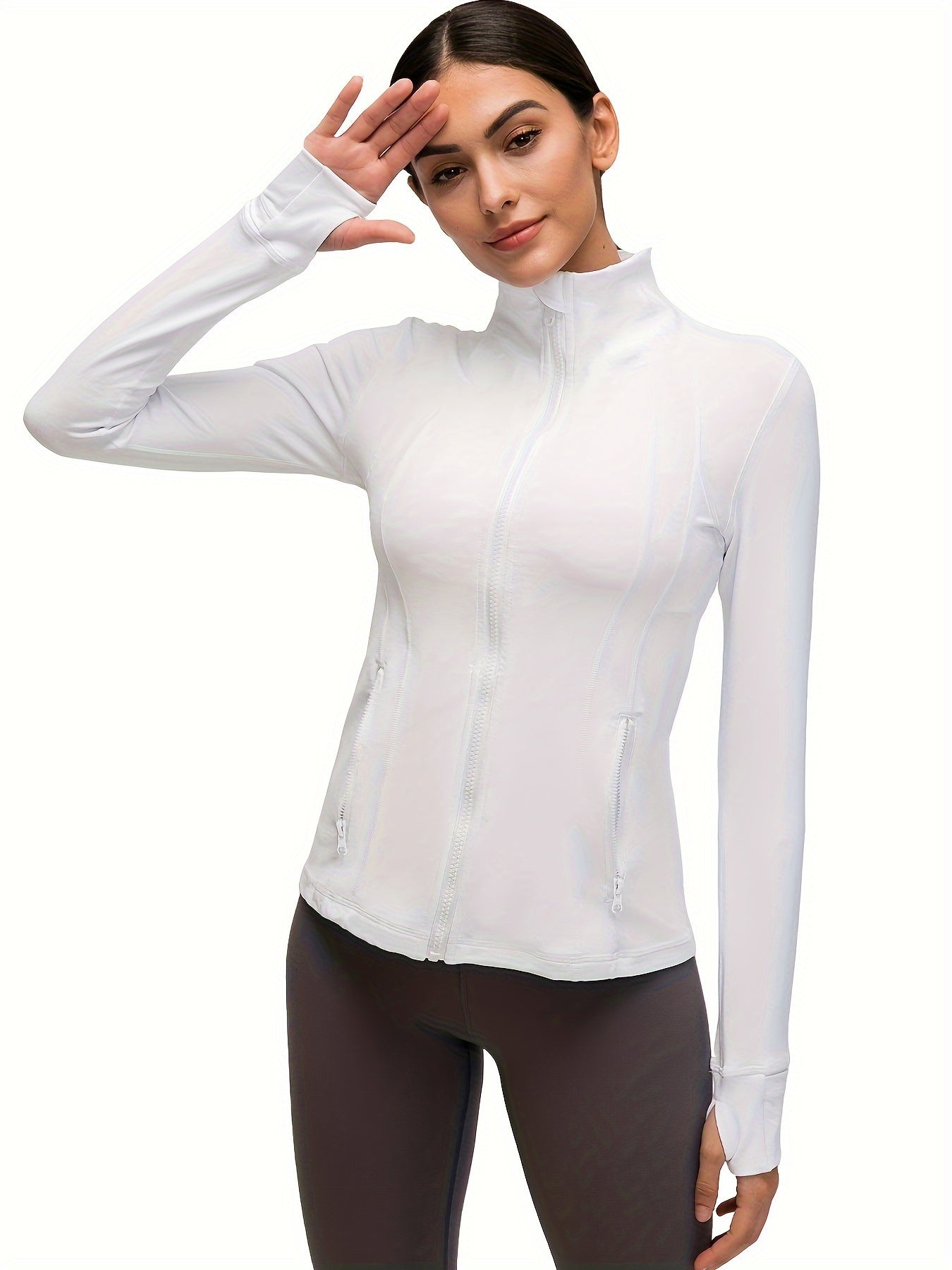 Sporty Long Sleeve Turtle Neck Workout Jacket with Zip Pockets