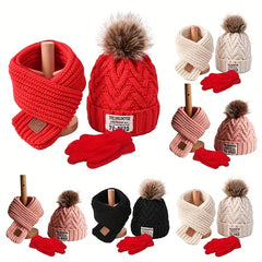 Kids 3pcs Set Plus Velvet Knitted Hat Scarf Gloves