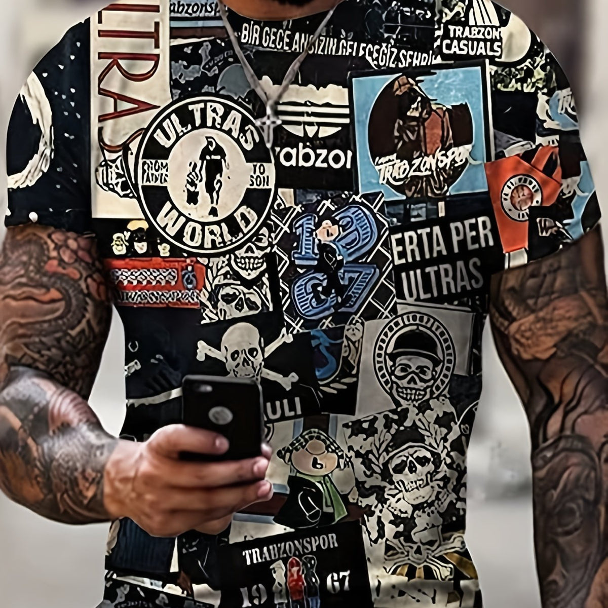 Men's 3D Printed Collage Style Skull T Shirt for Summer Outdoors