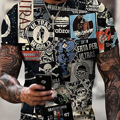 Men's 3D Printed Collage Style Skull T Shirt for Summer Outdoors