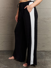 Sporty Plus Size Striped Print Side Tie Waist Loose Trousers
