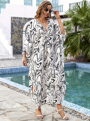  Boho Abaya Dress Women's Plus Allover Print Batwing Sleeve V Neck