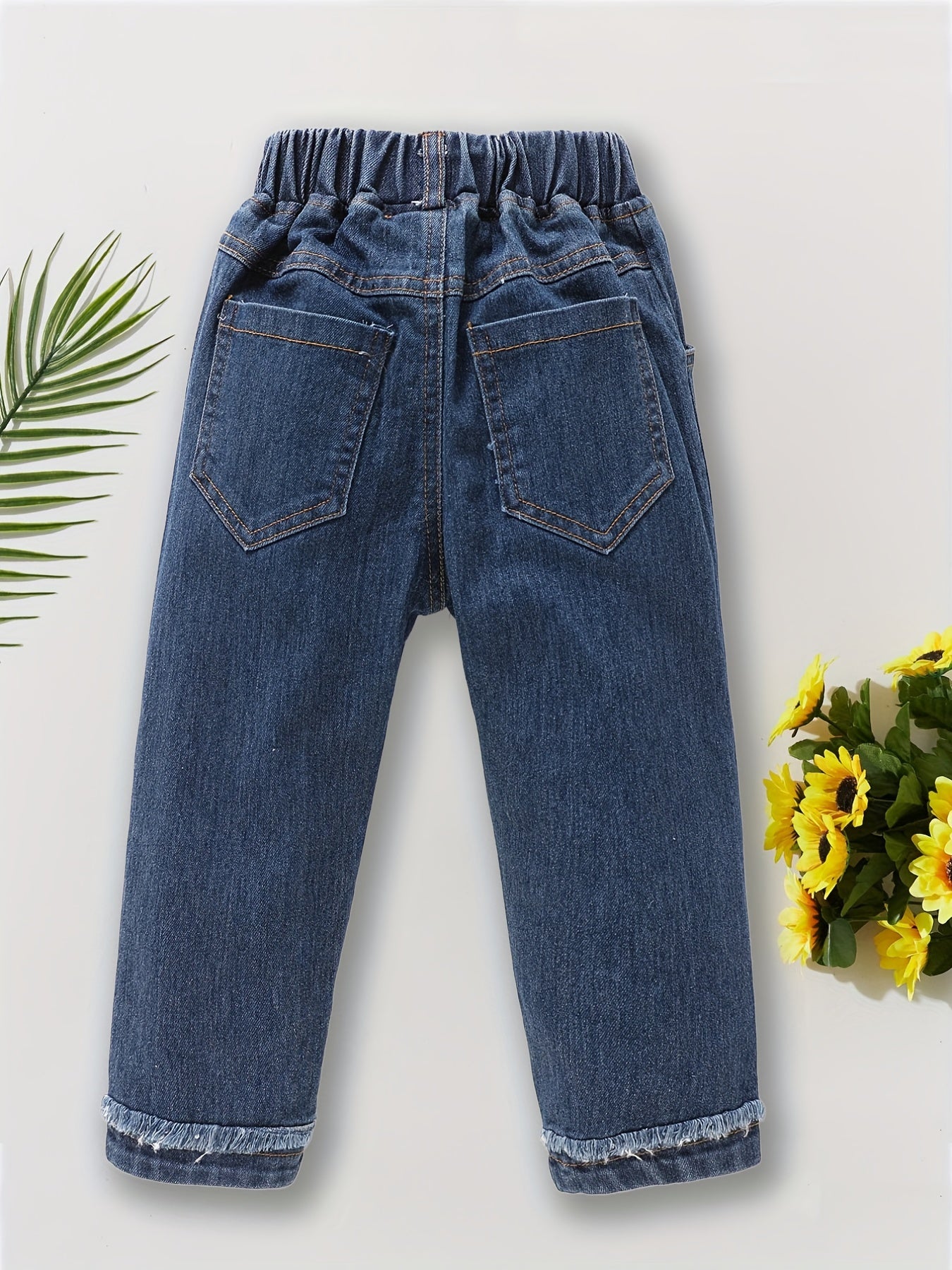 Kid Girls Casual Denim Pants Trousers Elastic Waist Regular Fit Jeans
