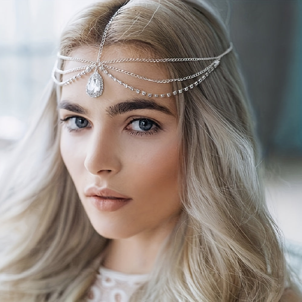 Crystal Rhinestone Water Drop Forehead Chain Headdress
