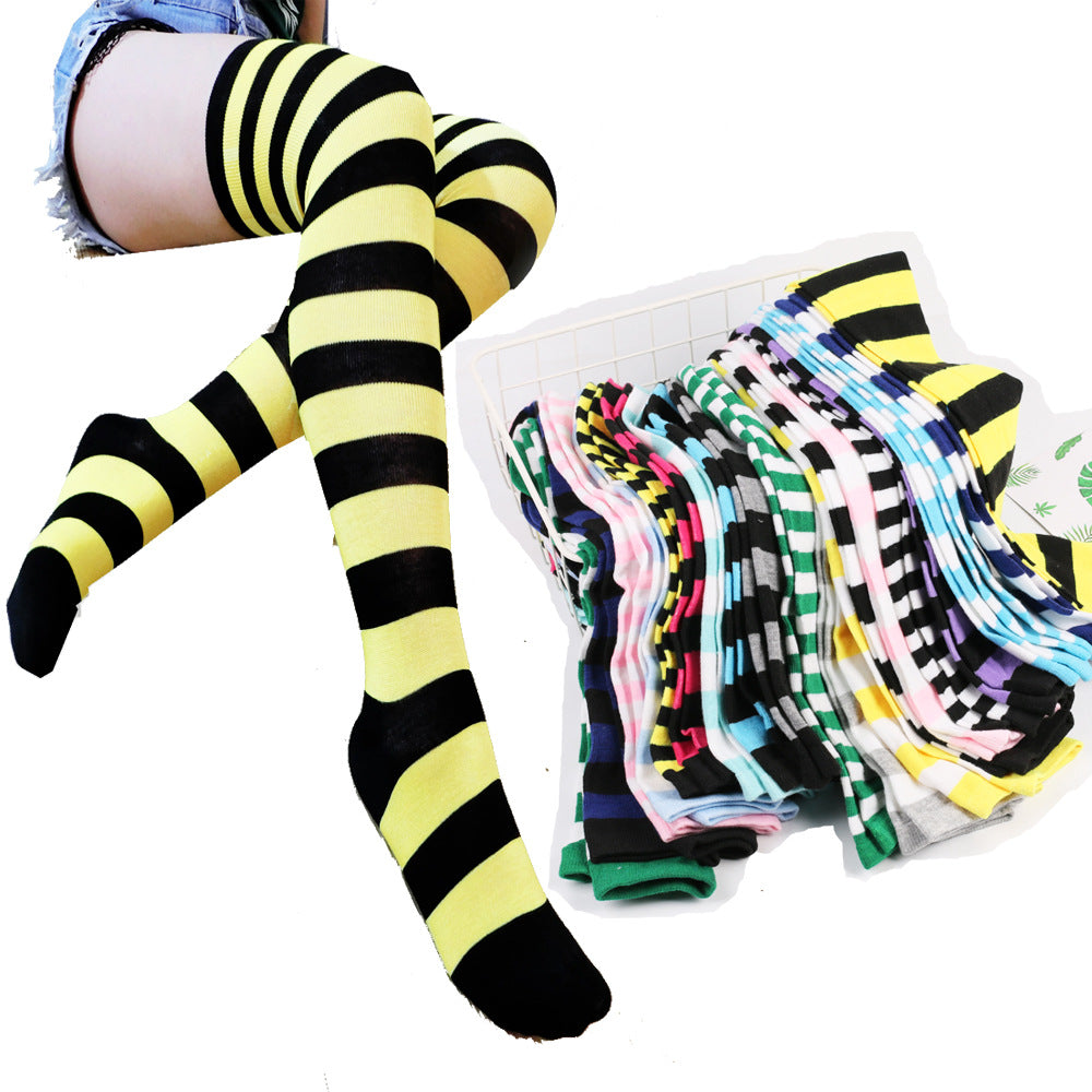 Striped Thigh High Socks Cosplay Over The Knee Stockings