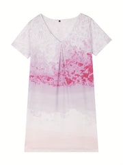  Sea Print Short Sleeve V Neck Dress
