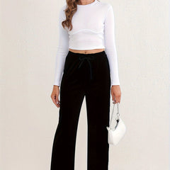 Elastic High Waist Sports Pants Wide Legs Stretchy Trousers