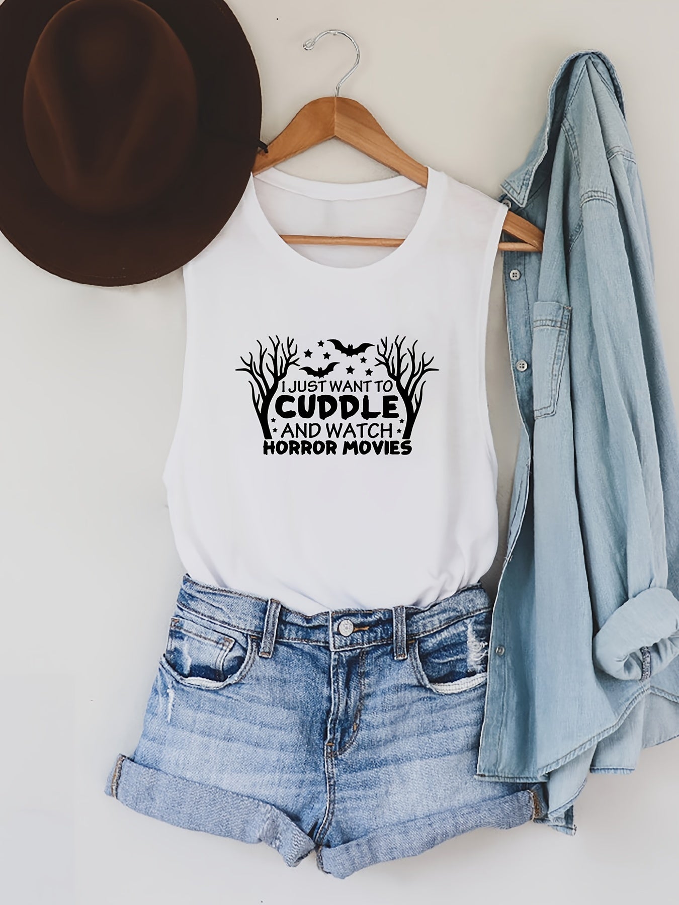 Letter Print Tank Top Crew Neck Summer Sleeveless Top