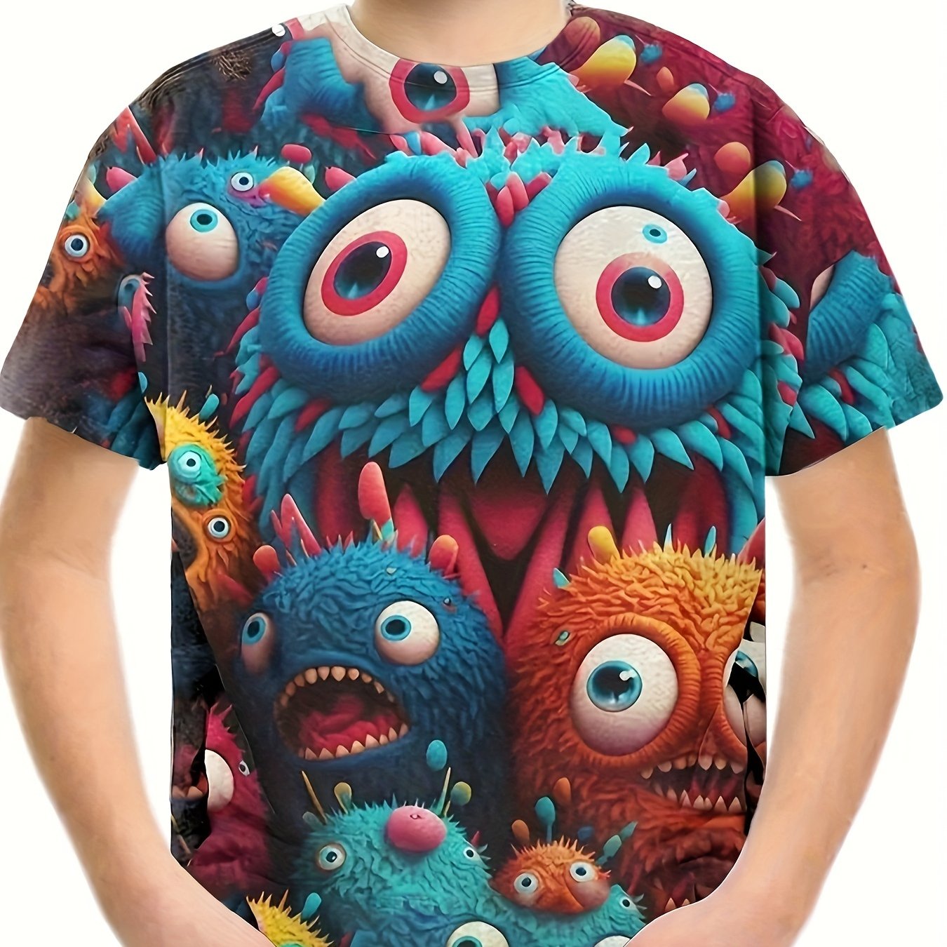 Breathable 3D Monster Print Short Sleeve T shirt Kids Summer Clothes