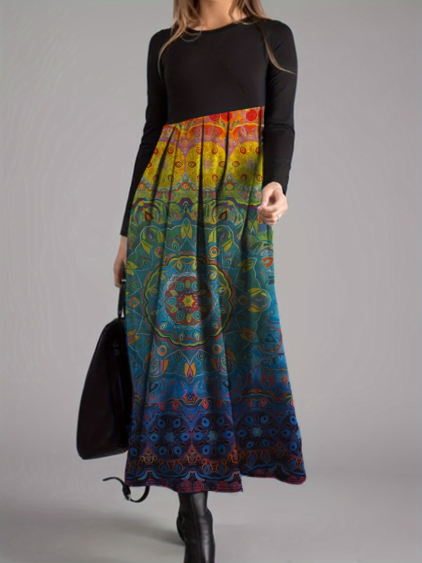  Colorblock Floral Print Maxi Dress