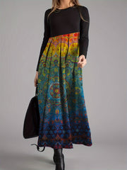  Colorblock Floral Print Maxi Dress