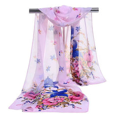 Flower Print Silk Scarf Beach Sunscreen Chiffon Wrap Women Hair Accessory