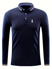 Eagle Pattern Men's Casual Long Sleeve Polo Shirt