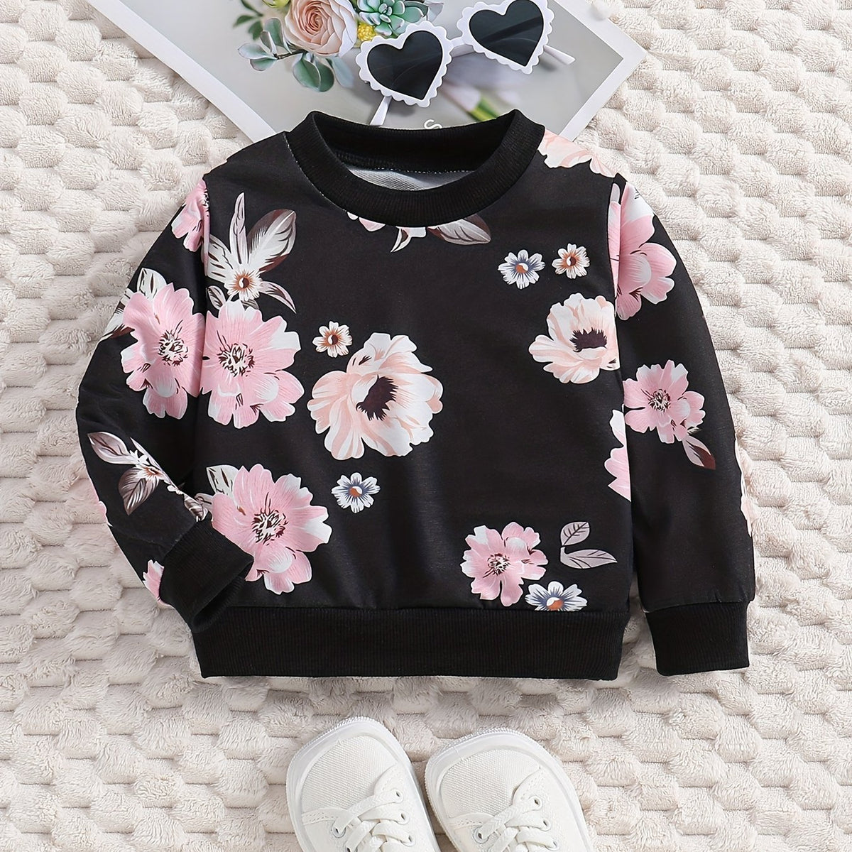 Baby Girls Flower Print Sweatshirt Kids Pullover Top