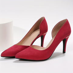 Red Stiletto Heels Point Toe Slip On Work Pumps Solid Dress Heels