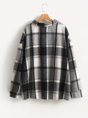  Plaid Print Long Sleeve Button Up Collar Shirt