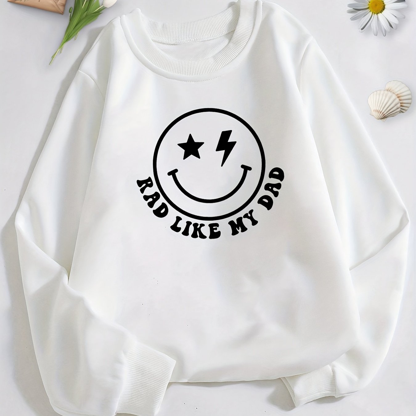 Smiling Face And Letter Print Boys Casual Pullover Sweatshirt