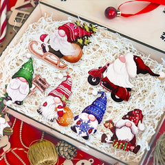12pcs Wooden Santa Claus Christmas Ornaments DIY Decoration