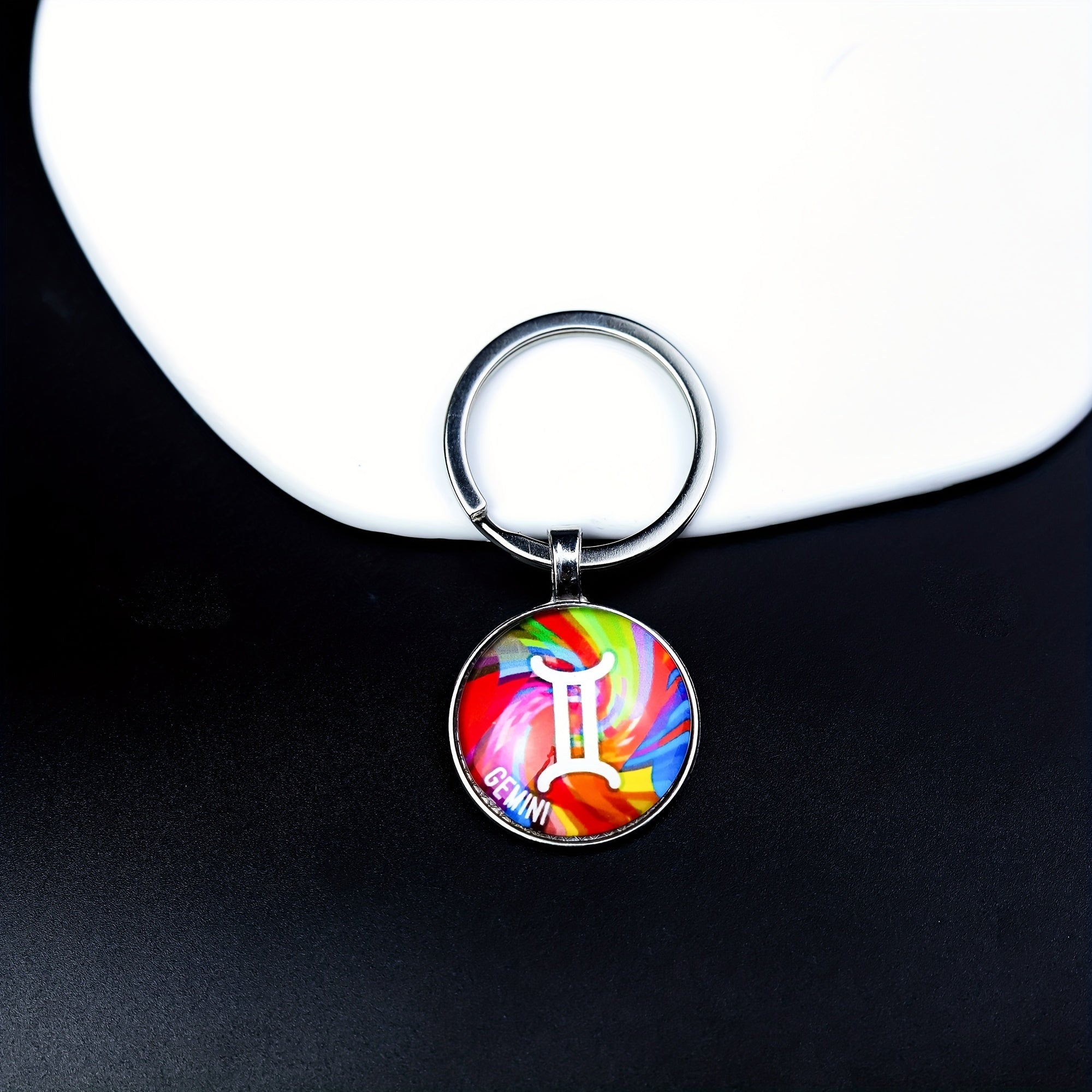 12 Constellation Glass Keychain Bag Pendant Birthday Gift Key Ring