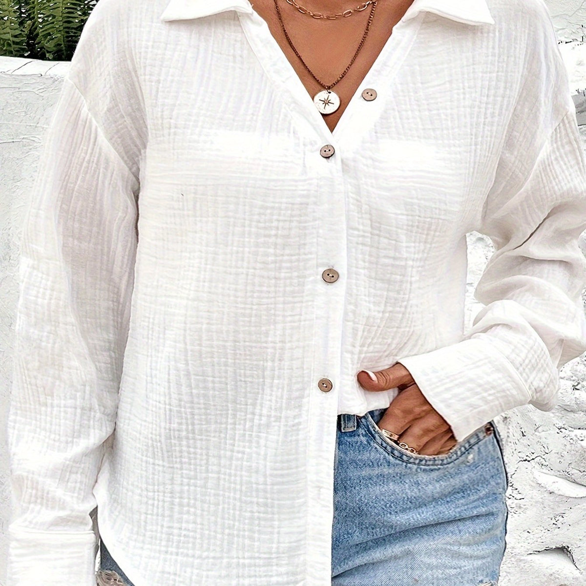  Button Up Long Sleeve Blouse