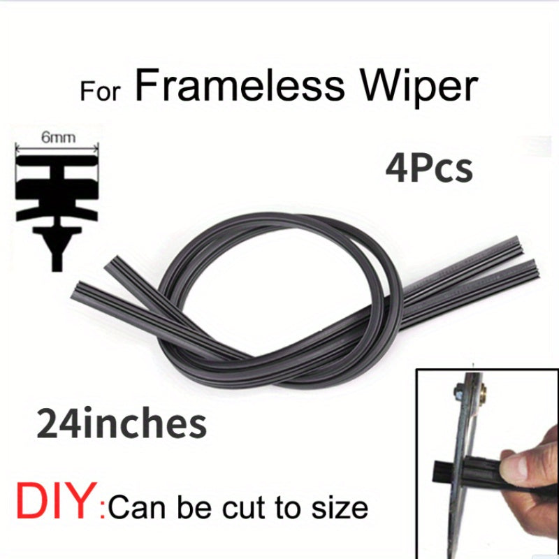4pcs Wiper Blade Refills 6mm 26 24 Soft Rubber Strips Car Embedded Frameless
