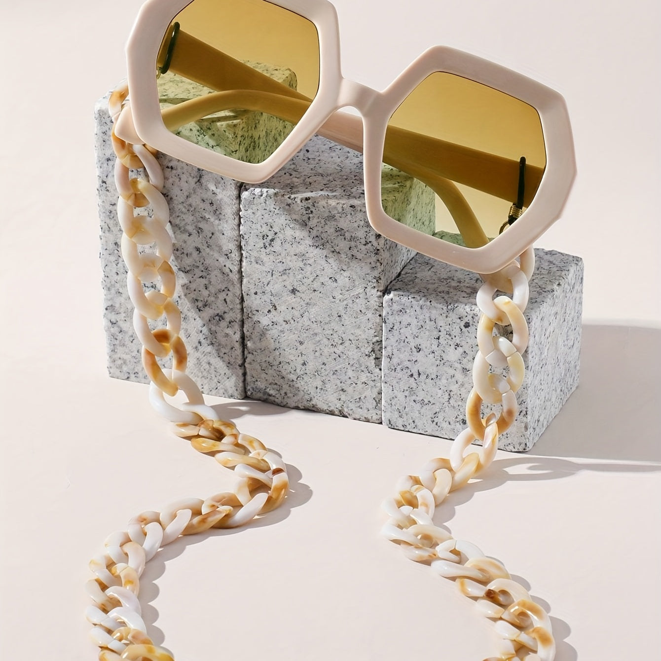 Large Geometric Sunglasses Casual Gradient Lens Glasses With Glasses Chain