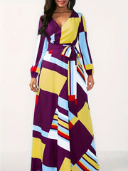  Sexy Dress Random Geometric Print V Neck Wrap Dress
