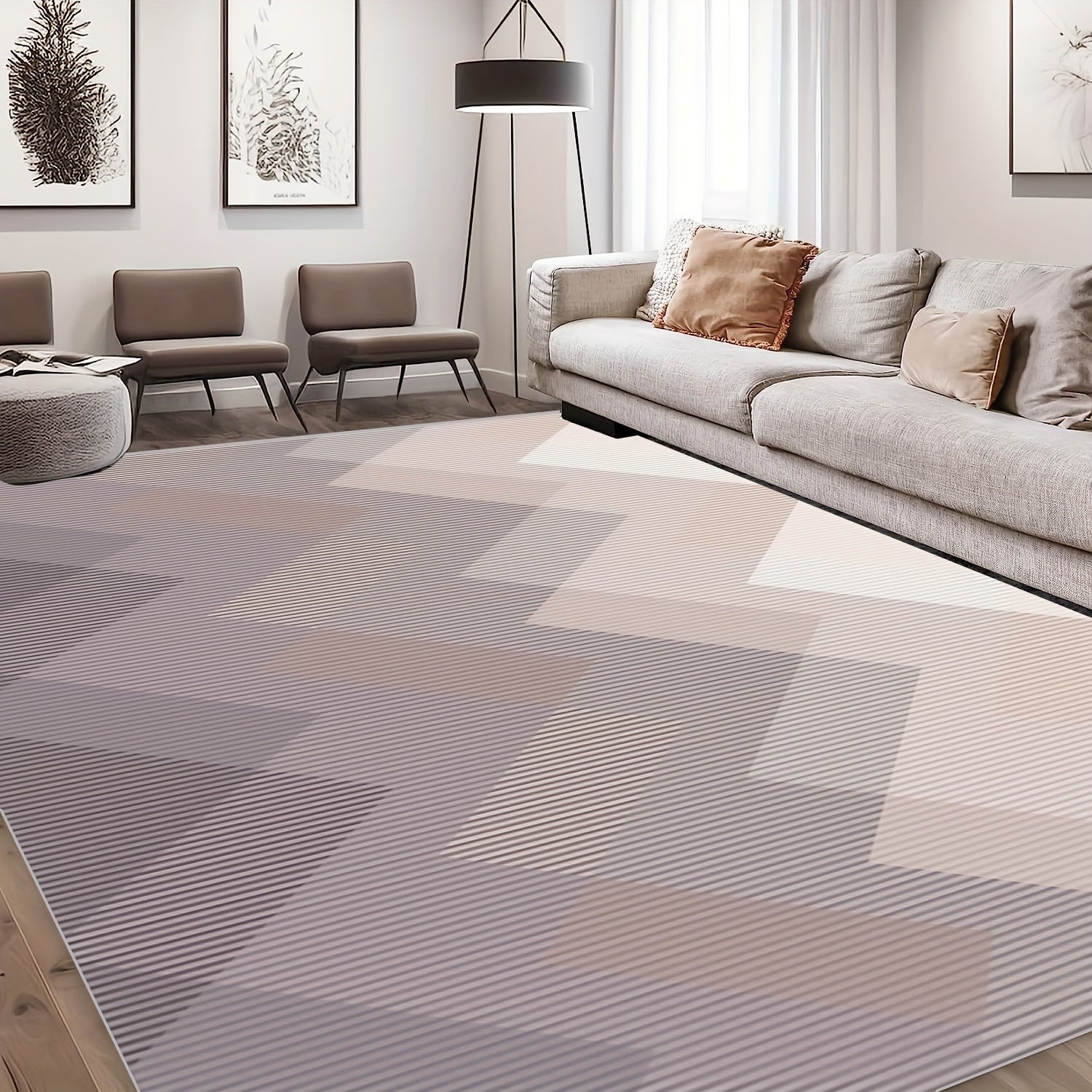 Geometric Striped Carpet Non Slip Soft Faux Sheepskin Floor Mat