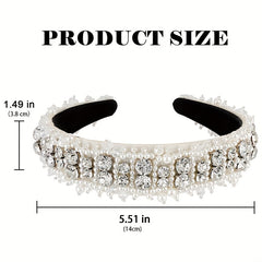 Faux Pearl Rhinestone Headband Wide Glitter Hair Band Girls Padded Headband