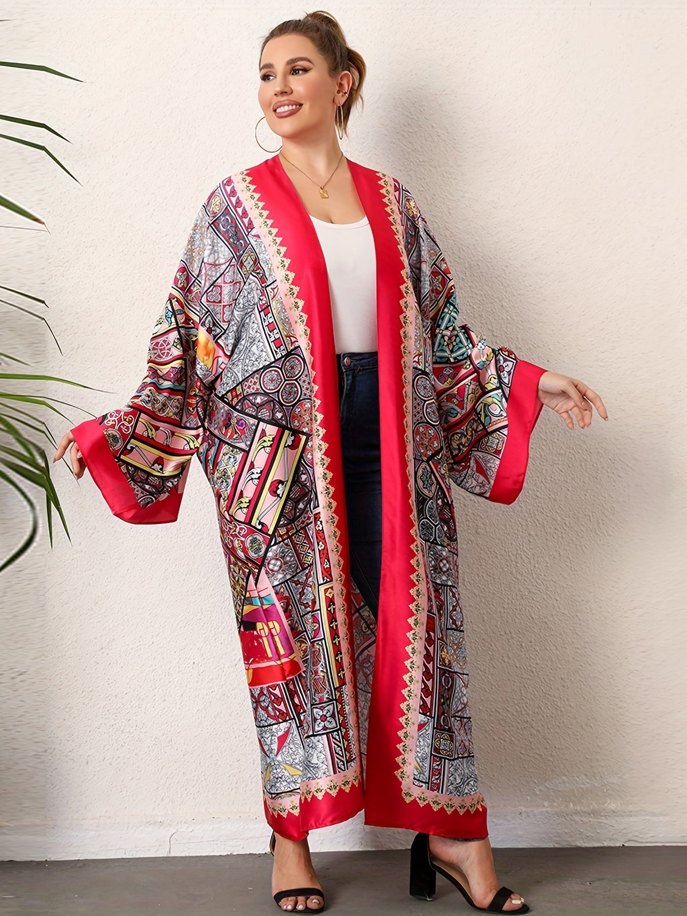  Boho Kimono Scarf Print Bat Sleeve Beach Cover