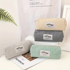 Shark Corduroy Pencil Case Large Capacity Makeup Bag