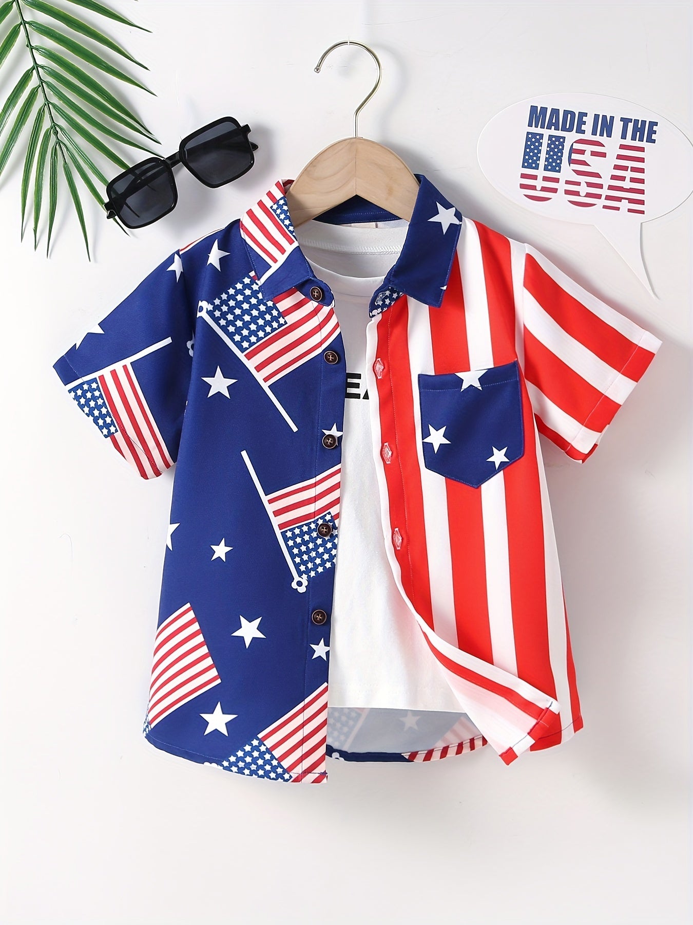 American Independence Flag Graphic Boys Top Shirt Summer Casual Short Sleeve