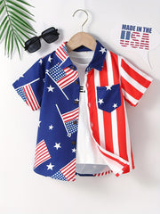 American Independence Flag Graphic Boys Top Shirt Summer Casual Short Sleeve