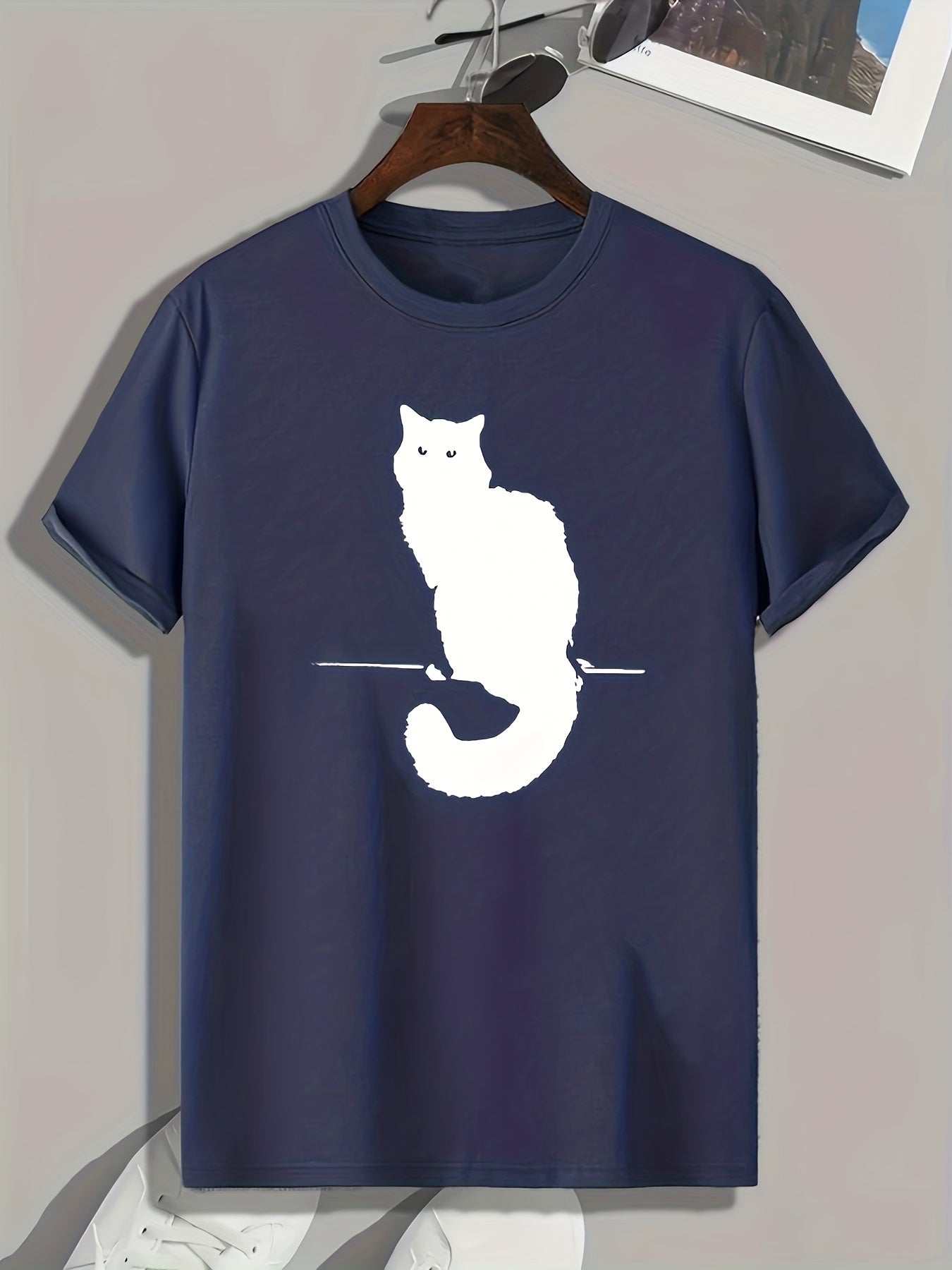 Cat Pattern Print Men's Comfy Sports T shirt Graphic Tee
