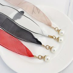 Faux Pearl Pendant Sash Belt Ribbon Bow Belts for Women