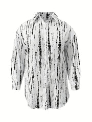  Tie Dye Stripe Print Long Sleeve Blouse