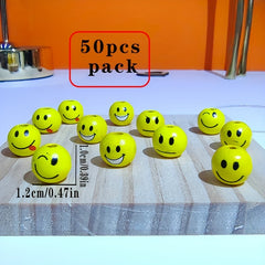 50pcs 1.0" Round Wooden Beads Smiling Face for DIY Crafts Holiday Jewelry