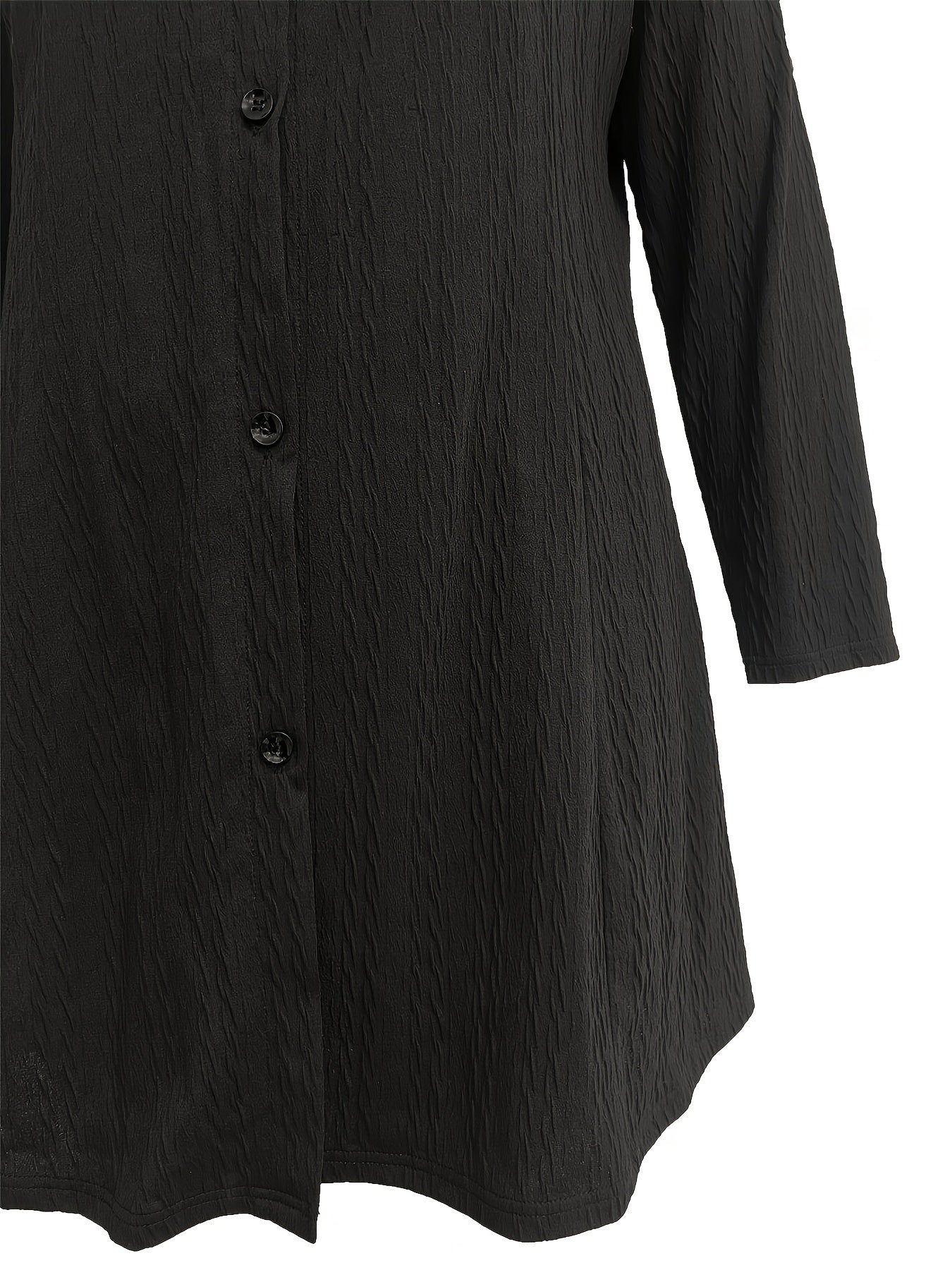  Solid Jacquard Button Up Long Sleeve Hooded Dress