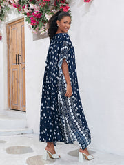  Boho Kaftan Dress Women's Allover Print Batwing Sleeve V Neck