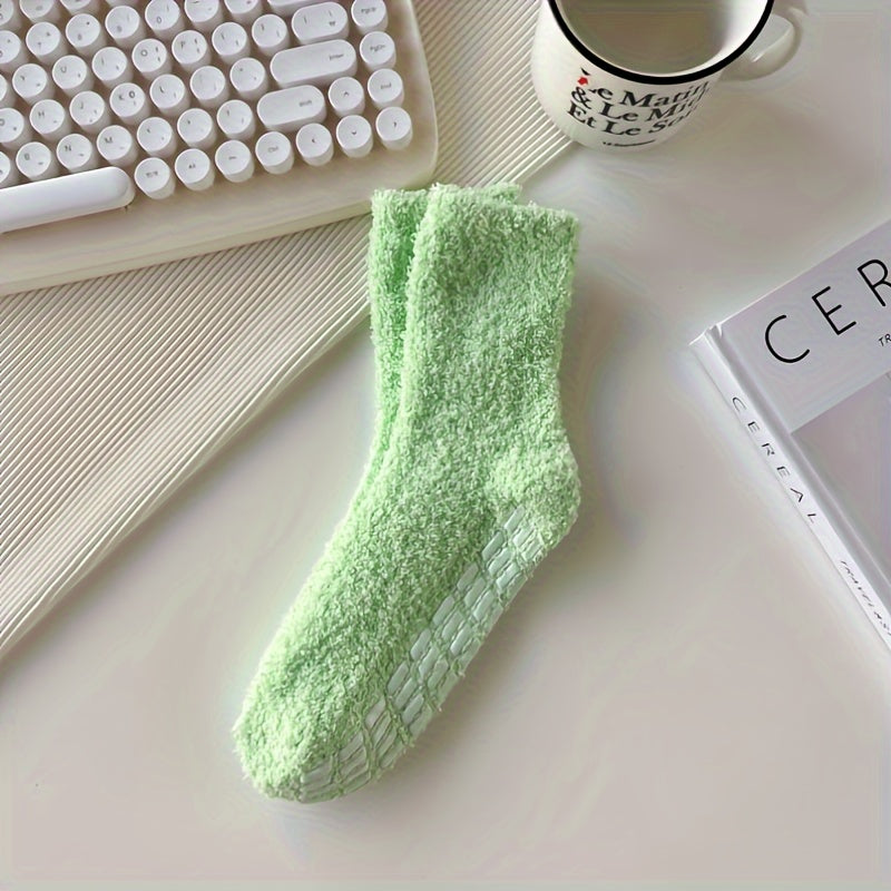 3 Pairs Solid Fuzzy Socks Warm Mid Tube Women's Stockings
