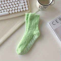 3 Pairs Solid Fuzzy Socks Warm Mid Tube Women's Stockings