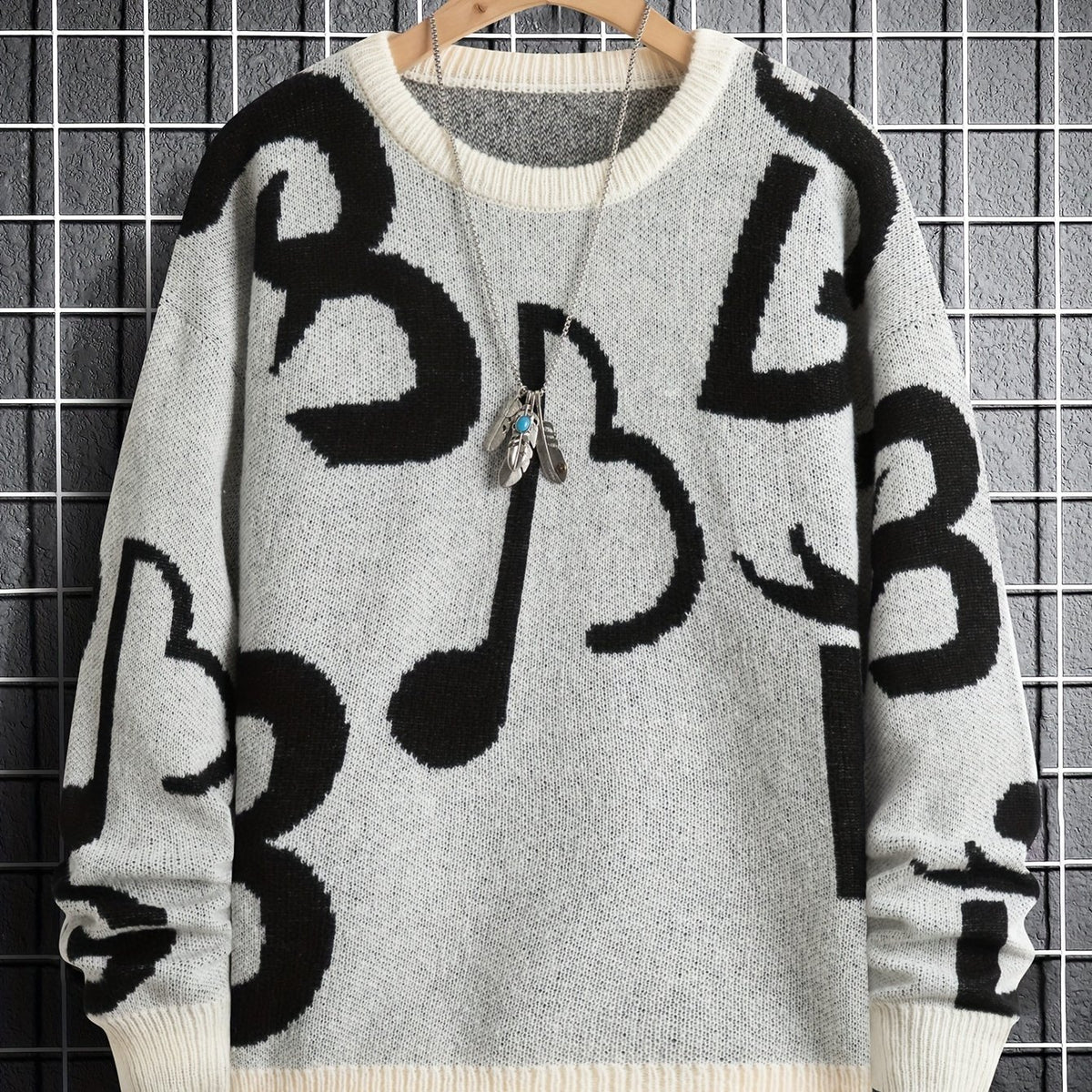 Men's Music Notes Pattern Casual Sweater