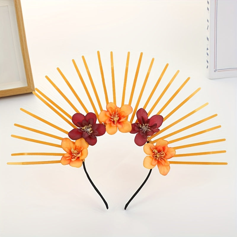 Goddess Chain Headband Simulation Flowers Green Ribbon Party Accessory