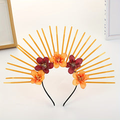 Goddess Chain Headband Simulation Flowers Green Ribbon Party Accessory