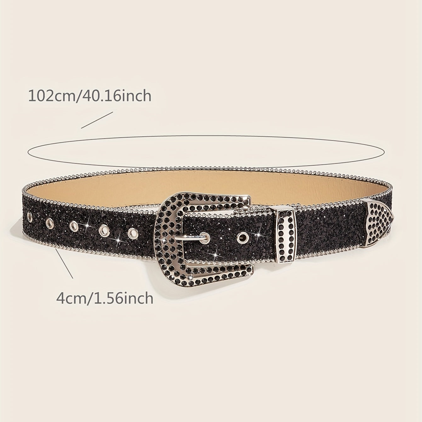Sparkly Rhinestone Buckle PU Belt for Women