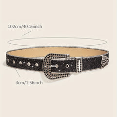 Sparkly Rhinestone Buckle PU Belt for Women